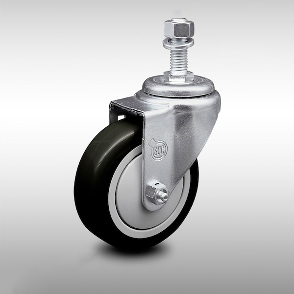 4 Inch SS Black Polyurethane Wheel Swivel 12mm Threaded Stem Caster SCC